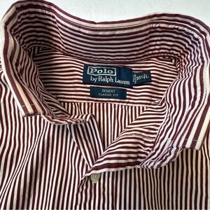 Polo by Ralph Lauren Men's Maroon and White Striped Shirt